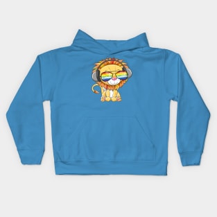 Cool Cartoon Cute Lion with sun glasses Kids Hoodie
